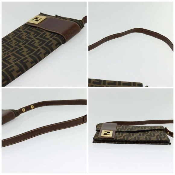 FENDI Zucca Canvas Shoulder Bag Black Brown gold Auth 141634 - Picture 15 of 16